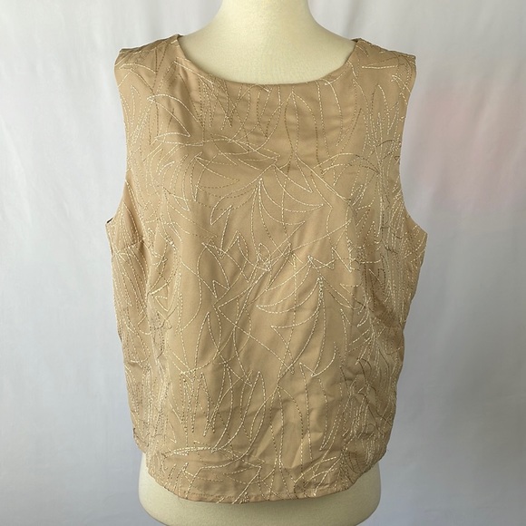 Express Tops - NWT Express Tan Blouse with Metallic Thread and Button Down Back - Size Large